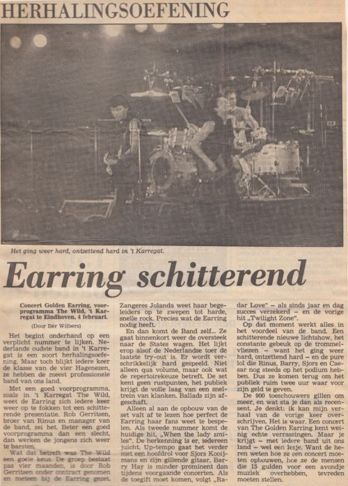 Golden Earring newspaper show review February 04 1984 Eindhoven - ′t Karregat